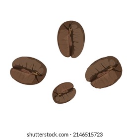 Roasted coffee beans isolated on white background. Vector illustration.