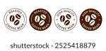 Roasted coffee beans label vector design for packaging. High quality coffee brown sticker. Transparent background. Illustration, logo, stamp, tag, emblem, mark or seal.