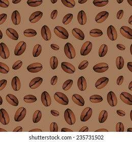 Roasted coffee beans on brown background seamless pattern