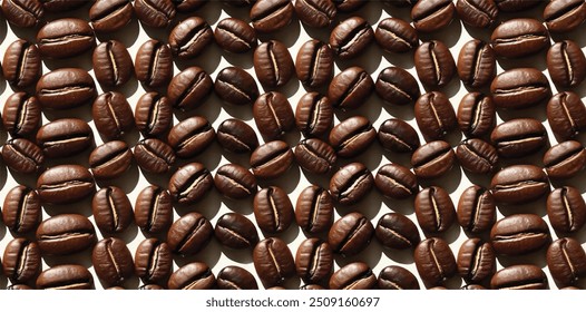 Roasted coffee beans pattern, white background
