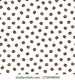 Roasted coffee beans, seeds on white vector seamless pattern background.