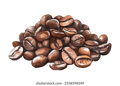 Roasted coffee beans, showcasing their rich brown tones and detailed textures. Perfect for coffee-related designs, advertisements, or culinary projects. Adds a touch of warmth and richness.