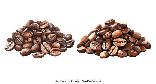 Roasted coffee beans, showcasing their rich brown tones and detailed textures. Perfect for coffee-related designs, advertisements, or culinary projects. Adds a touch of warmth and richness.