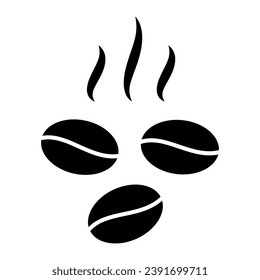 Roasted coffee beans with smoke solid icon, catering business concept, ground coffee vector sign on white background, glyph style icon for mobile concept and web design. Vector graphics
