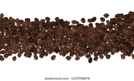 Roasted coffee beans. Vector beans isolated on white. Coffee background banner template