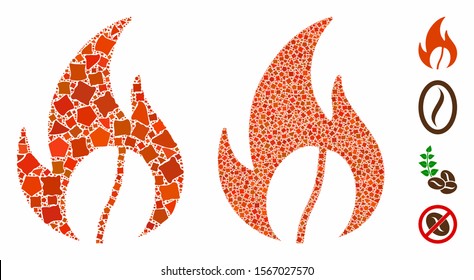 Roasted coffee composition of ragged items in various sizes and color tints, based on roasted coffee icon. Vector rough items are organized into collage.