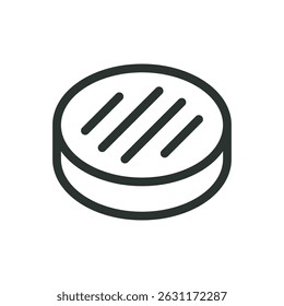 Roasted cutlet line icon, grilled burger patty vector symbol with editable stroke