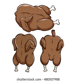 roasted delicious chicken meat using doodle art with outline
