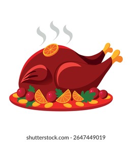 Jantar de pato assado, ilustração de estilo plano