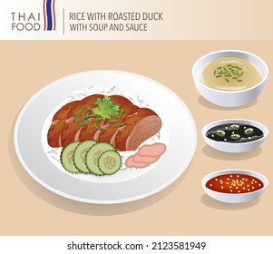 Roasted duck with rice vector illustration.