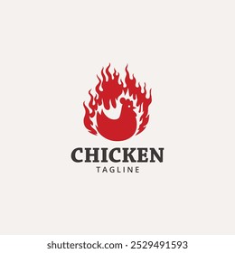 Incêndio assado chama frango comida cozinhar logotipo vetor ícone. Ilustração plana de frango assado