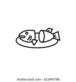 Roasted fish dish on the plate outline icon