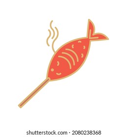 roasted fish in stick icon isolated