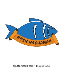 Roasted fish with text. Rosh hashanah