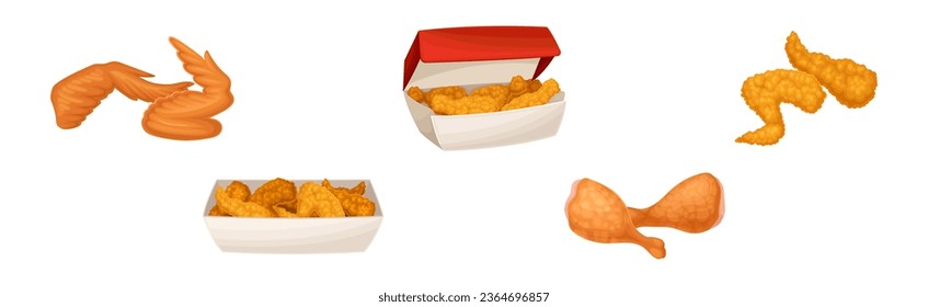 Roasted and Fried Chicken with Legs and Wings Vector Set