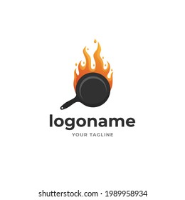 roasted hot pan on fire logo gradient style for restaurant and food company business