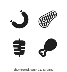 roasted icon. 4 roasted vector icons set. sausage, kebab and steak icons for web and design about roasted theme