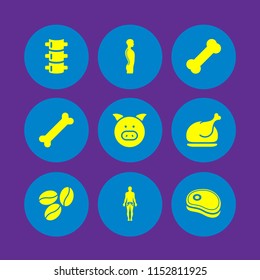 roasted icon. 9 roasted set with chicken, pork, steak and coffee vector icons for web and mobile app
