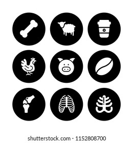 roasted icon. 9 roasted set with pork, bean, chicken and coffee vector icons for web and mobile app