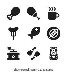 roasted icon. 9 roasted vector icons set. sausage, chicken and skewer icons for web and design about roasted theme