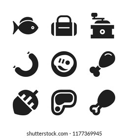roasted icon. 9 roasted vector icons set. sausage, nut and hammed icons for web and design about roasted theme