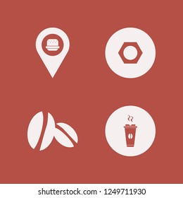 roasted icon. roasted vector icons set fastfood location, nut, coffee beans and hot coffee