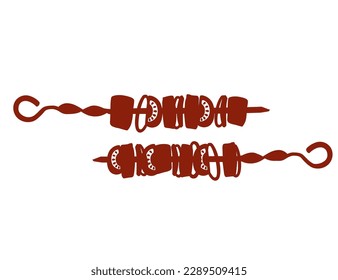 Roasted kebab on skewer bbq grilled food vector illustration on white background