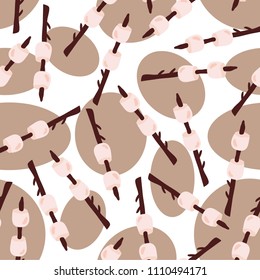 Roasted marshmallows on a white and brown background. Seamless vector pattern.