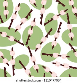 Roasted marshmallows on a white and brown background. Seamless vector pattern.
