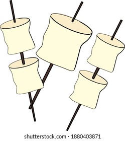 Roasted Marshmellow ,illustration, Vector On White Background.