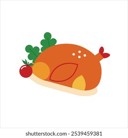 Roasted meat pork with vegetables for christmas or thanksgiving day vector illustration