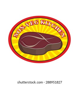 Roasted meat steak. Logo for cafe or restaurant. Kitchen without vegetables. Meat dishes. Vector logo.