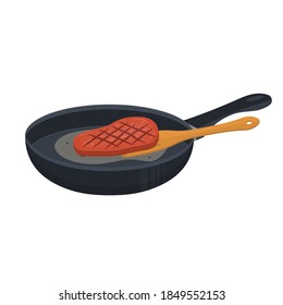 Roasted meat. Steak on a frying pan, vector illustration
