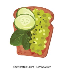 Roasted Multigrain Bread with Avocado Paste and Cucumber Vector Illustration