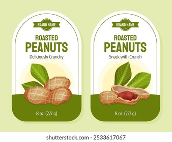 Roasted Peanut Natural Label Design with Kernel Shell Vector Template