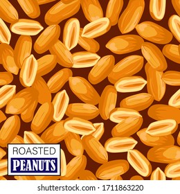 Roasted Peanut nut seed. Peanuts seamless pattern. Realistic nuts. Template for packaging.