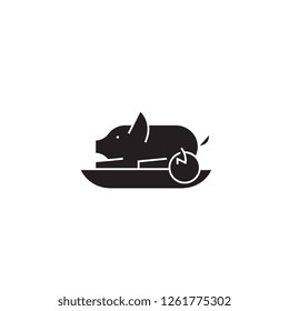 Roasted pig black vector concept icon. Roasted pig flat illustration, sign