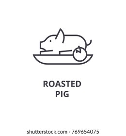 roasted pig line icon, outline sign, linear symbol, vector, flat illustration