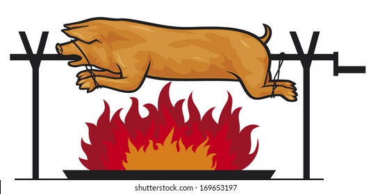 roasted pig on a spit 