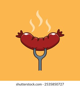 roasted sausage - cartoon vector illustration. design element for poster, brochure, web, mascot, sticker, logo and icon.