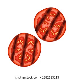 Roasted Sliced Tomato with Strips Isolated on White Background Vector Illustration