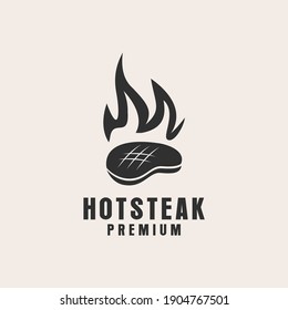 Roasted steak grill fire flame  logo Vector