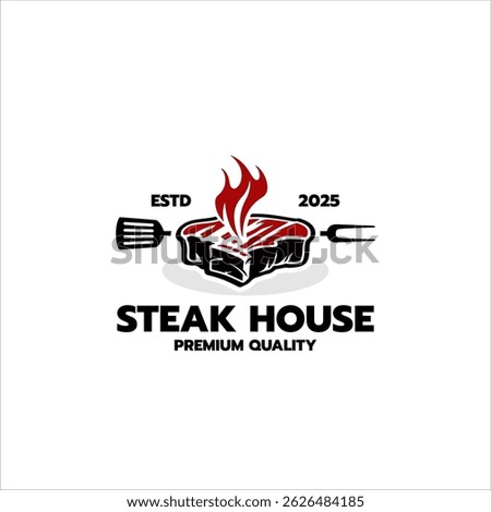 roasted steak grill fire flame logo vector icon illustration
