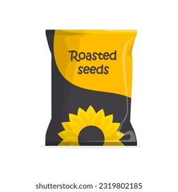 Roasted sunflower seeds. Product packaging design. Template or mockup. Vector illustration in a trendy flat style isolated on white backgound.