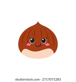 Roasted sweet chestnut, cute and fun cartoon character, smiling face, big eyes, kawaii style, icon vector illustration.