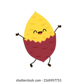 Roasted sweet potato. Sweet potato cartoon. Sweet potato character design.