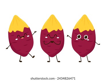 Roasted sweet potato. Sweet potato cartoon. Sweet potato character design.