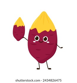 Roasted sweet potato. Sweet potato cartoon. Sweet potato character design.