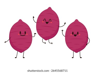 Roasted sweet potato. Sweet potato cartoon. Sweet potato character design.