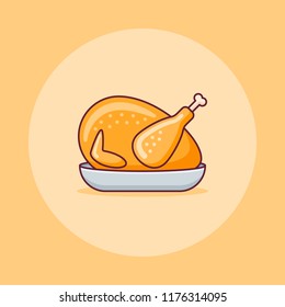 Roasted turkey or chicken flat line icon. Vector illustration.